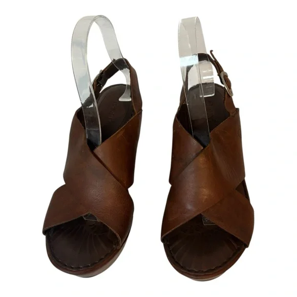 Born handcrafted footwear brown leather platform Wedge Slingback women’s size 8 - Picture 2 of 6